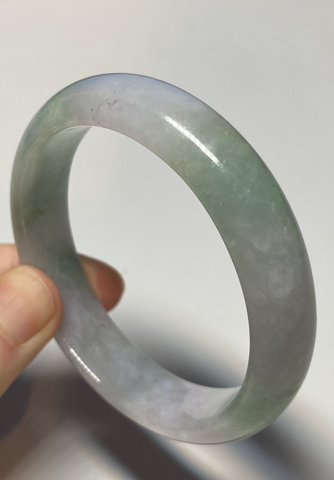 56.3mm 100% Natural Grade A Burmese Light Lavender Jadeite Multi-color Bangle