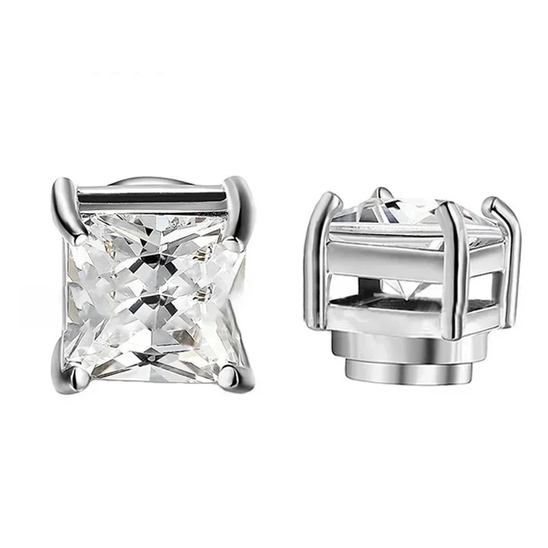 1 Pairs Crystal Strong Magnetic Ear Stud Clip Earrings for Men Women Punk round