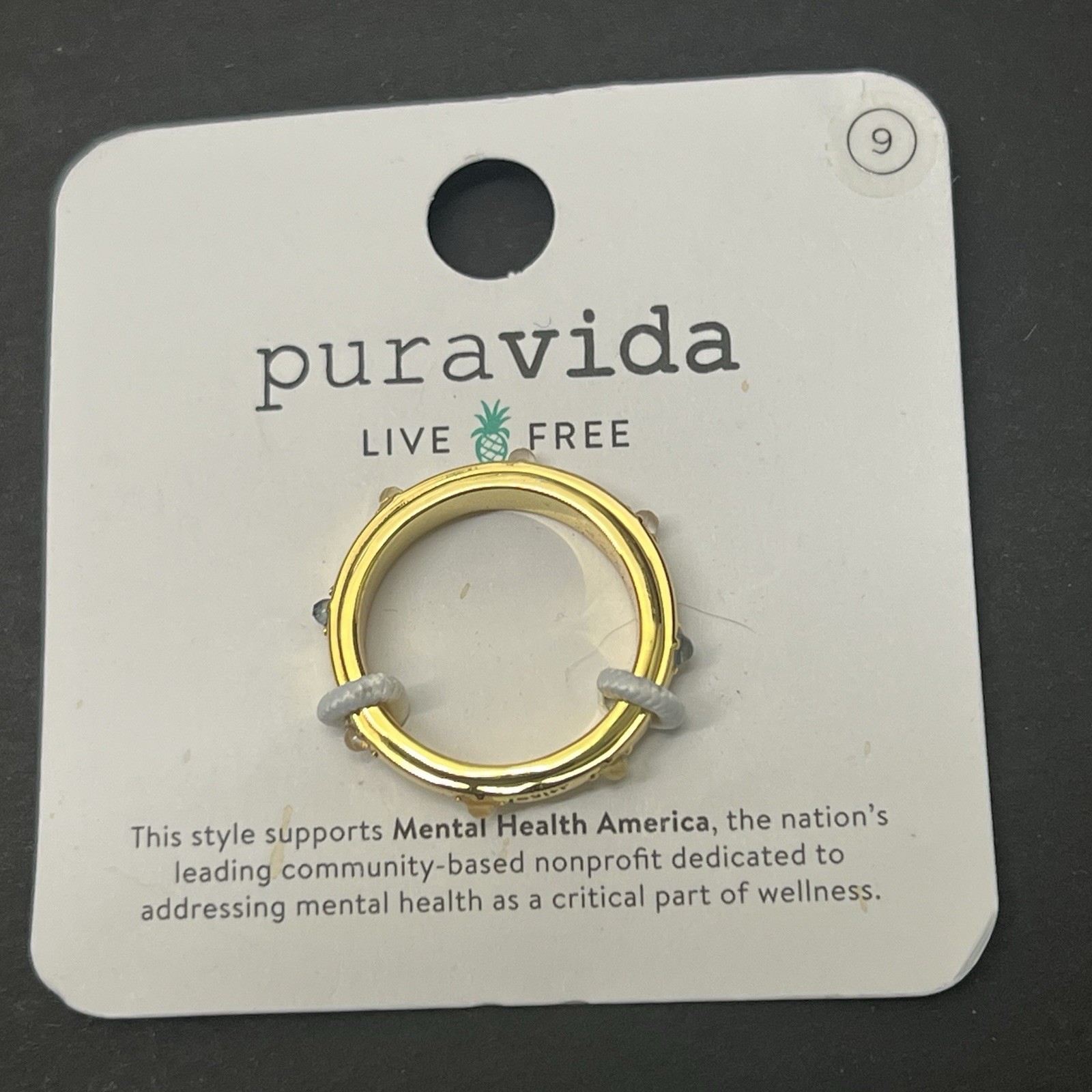 Puravida Mental Health Awareness Fidget spin Ring 9 10 NEW Gold tone Band stones