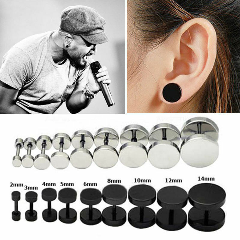 Stainless Steel Unisex Men Women Barbell Stud Earrings Punk Ear Piercing Plugs
