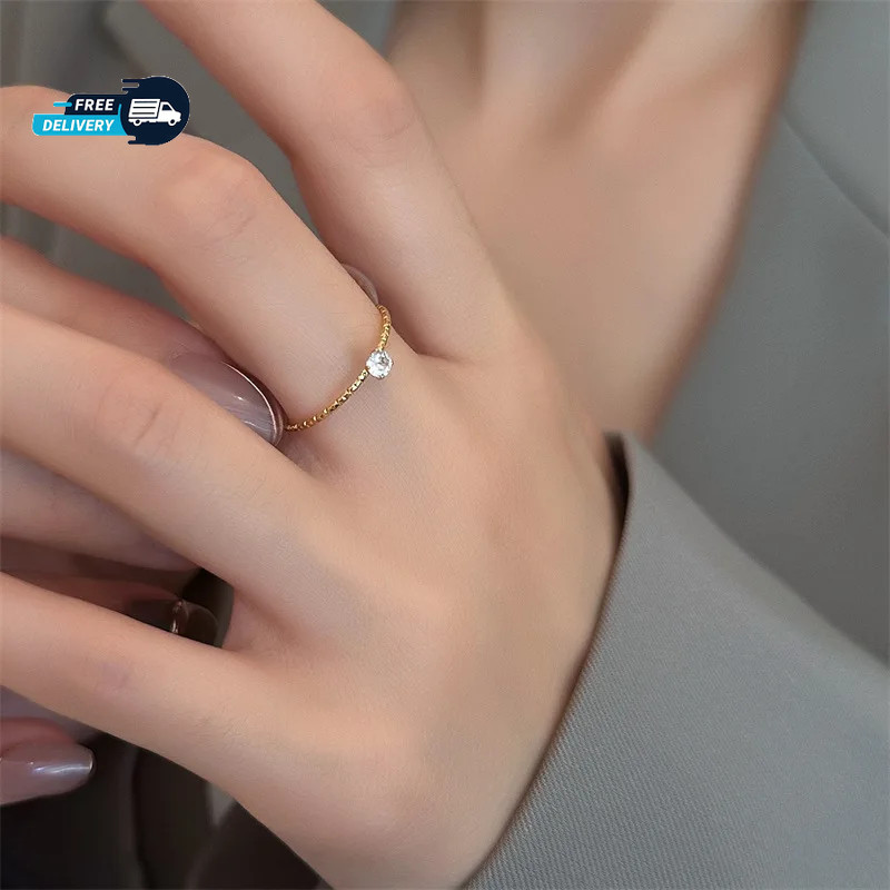 Woman 18k Gold Plated Stainless Steel Starry CZ 1MM Thin Joint Ring Band Ring