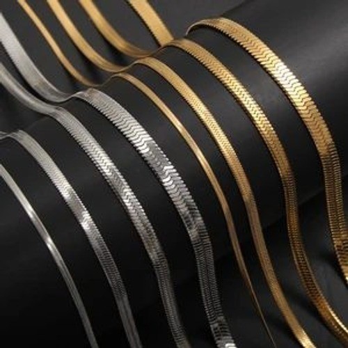 Yellow Gold Plated Stainless Steel 3mm Herringbone Snake Chain Necklace 40cm