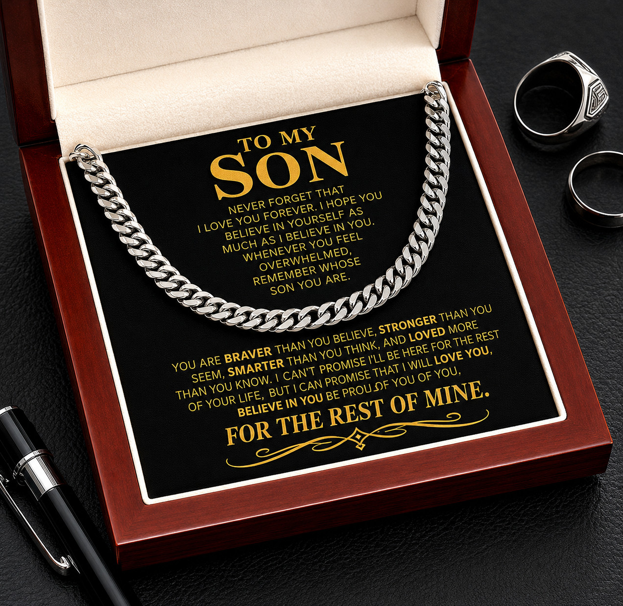 To My Son Cuban Link Chain Necklace Gift from Mom Dad Birthday Present