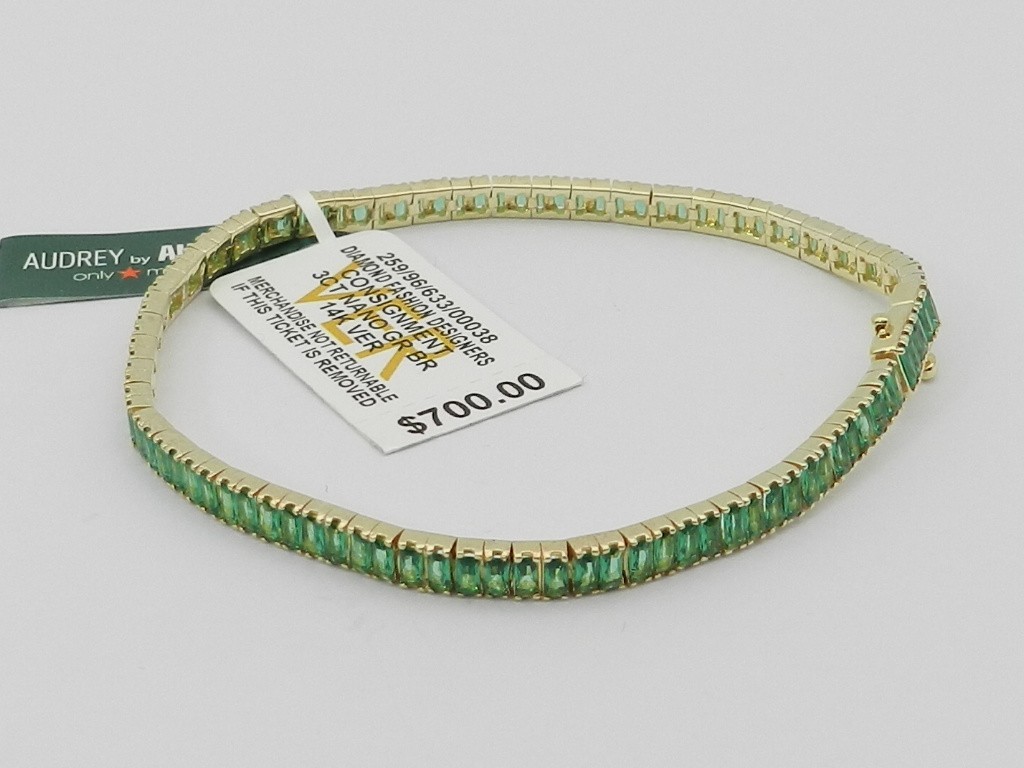 Audrey by Aurate Nano Emerald Color Baguette Tennis Bracelet in Gold over Silver
