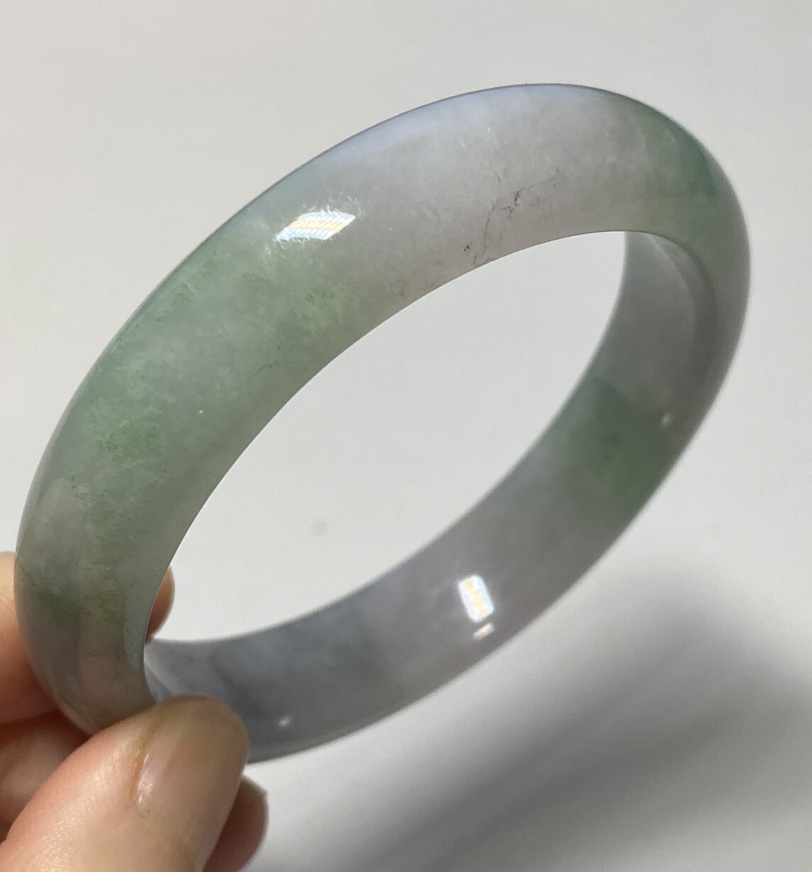 56.3mm 100% Natural Grade A Burmese Light Lavender Jadeite Multi-color Bangle