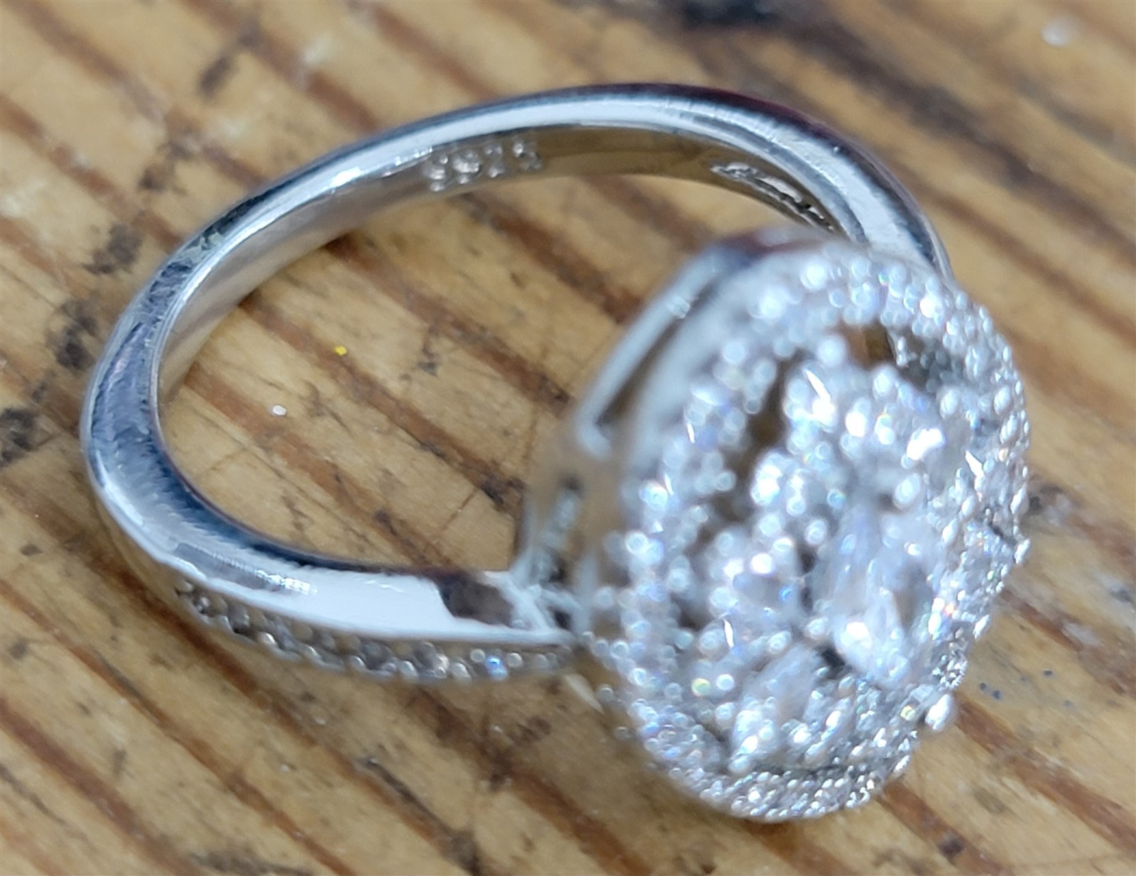 Victorian Trading 6 Clara’s Marquee Halo Promise Ring 925 Sterling 30G