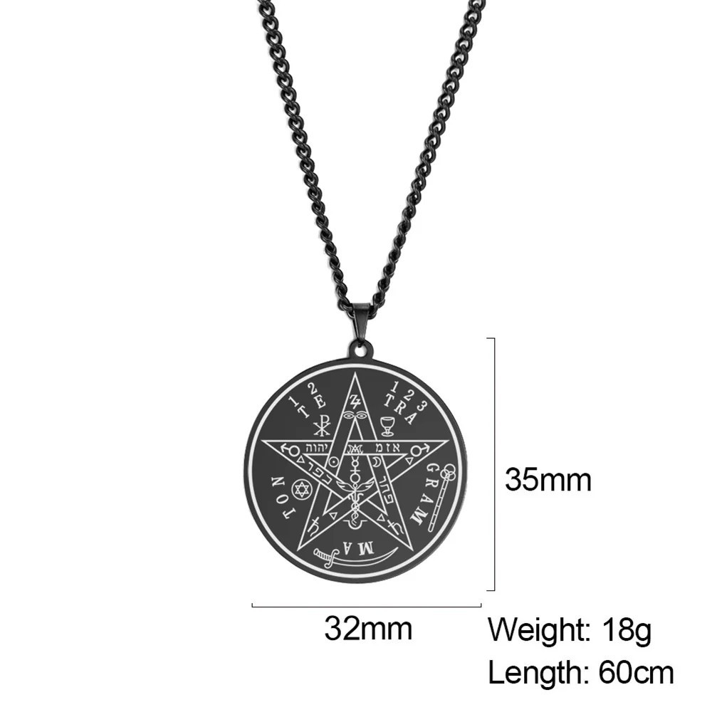 Stainless Steel Tetragrammaton Pentacle Necklace Pentagram Amulet Pendant