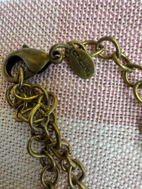 Chico’s Long Beaded Tassel Necklace Wood Gold Tone Boho Adjustable 36″