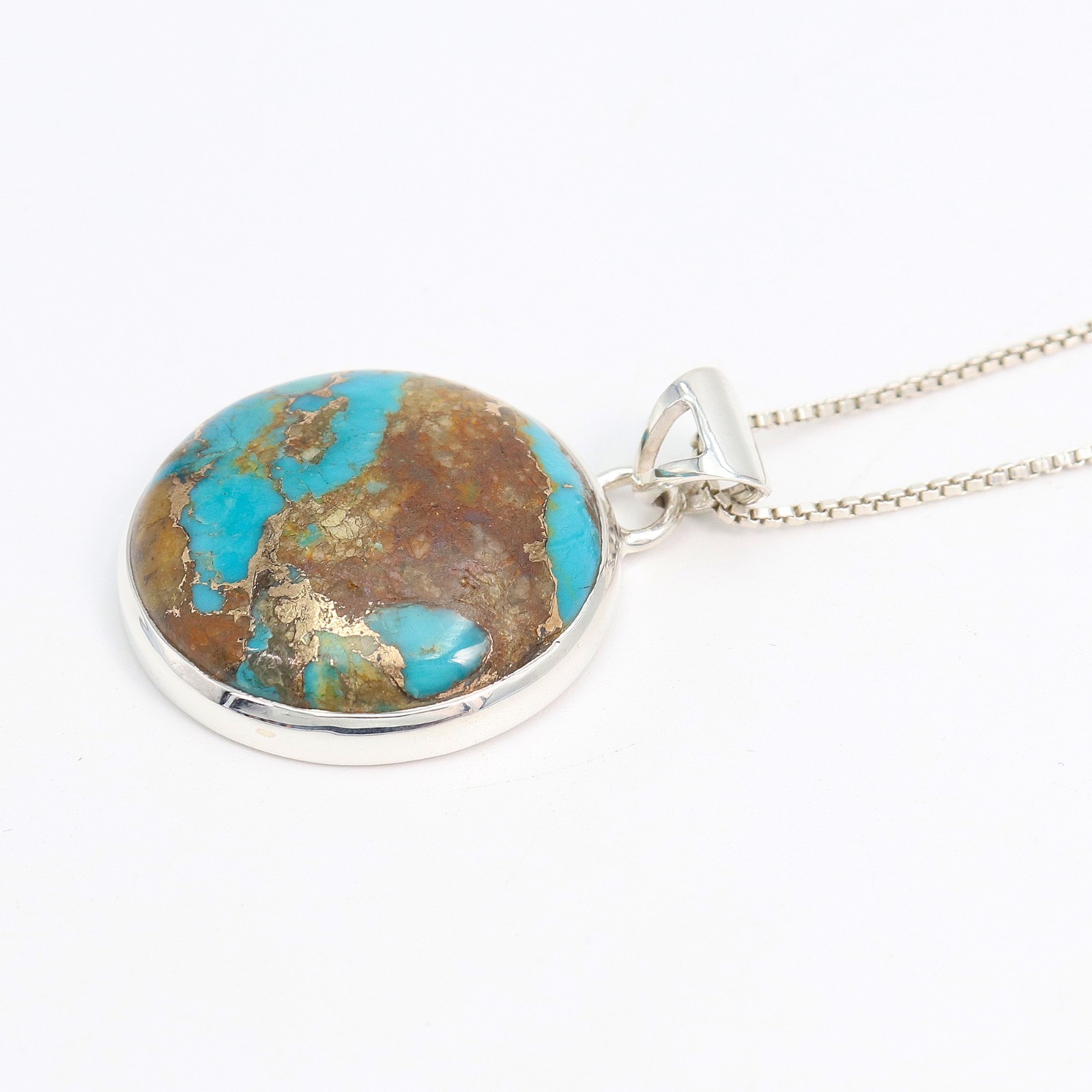 25MM Round Boulder Turquoise Necklace 925 Silver Pendant Gift for Women