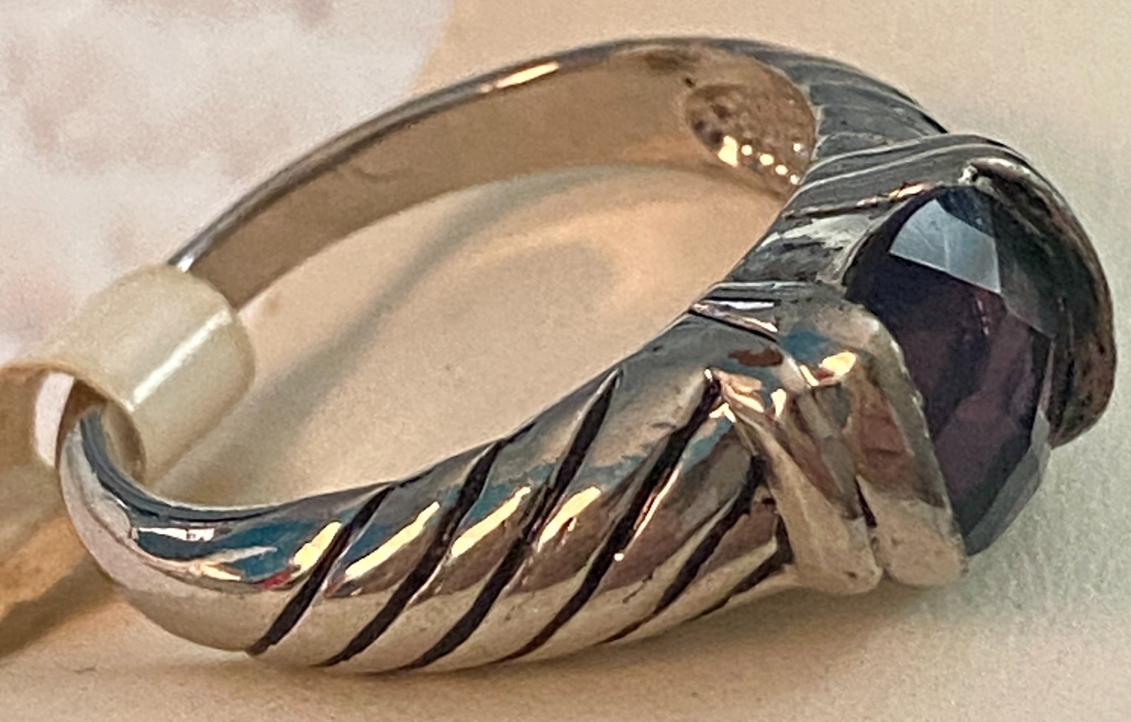 Oval Purple Faceted Stone Designer Style Cable Band Ring Size 9