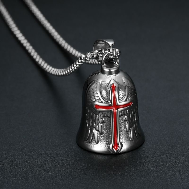 Angel Wings Cross Motorcycle Guardian Gremlin Bell Pendant Necklace Chain 24″