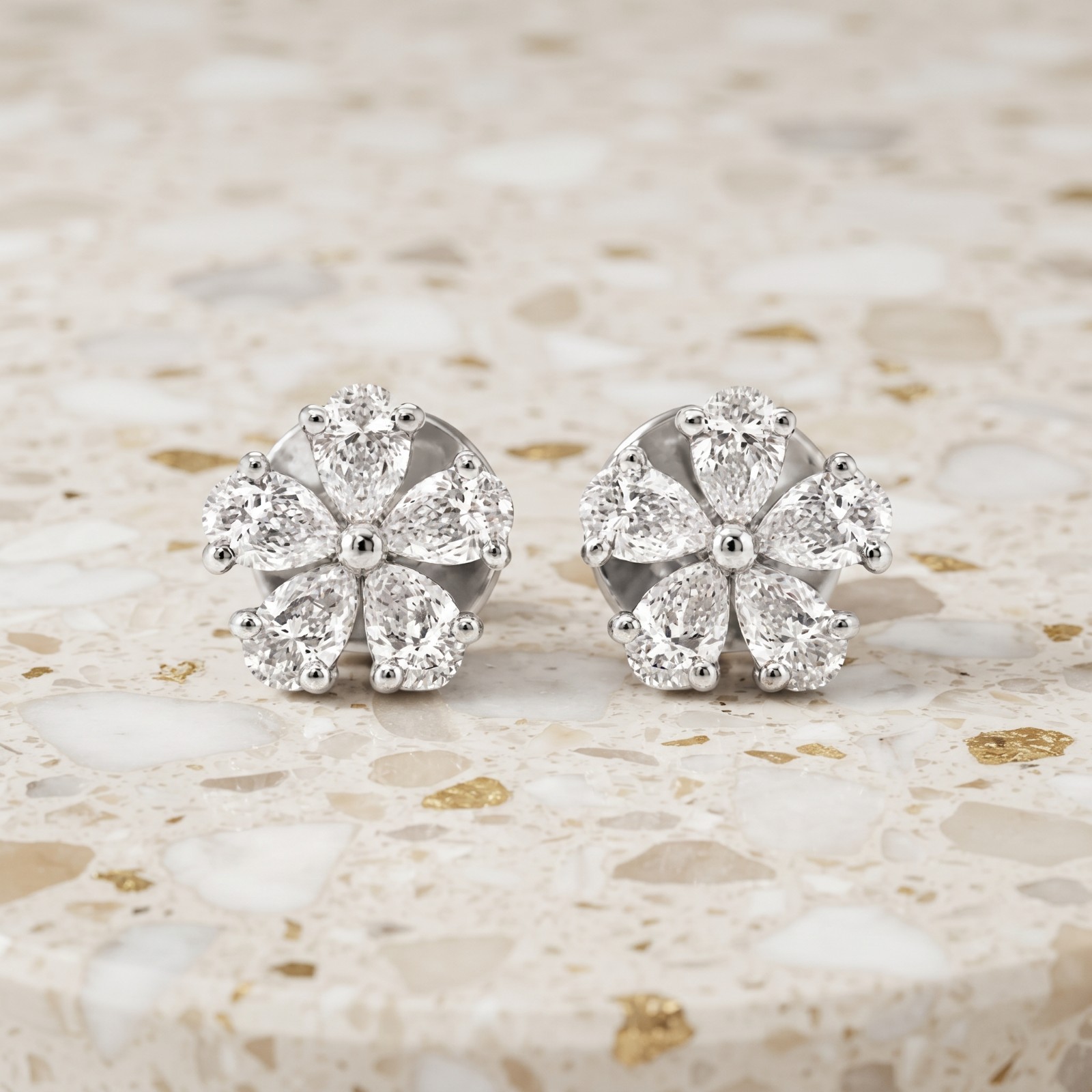 2.00 Ct Pear Cut Natural Diamond 18K Solid White Gold Birthday Gift Stud