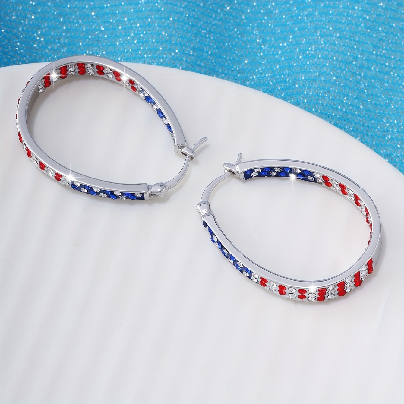 American Flag Rhinestone Hoop Earring for Women Patriotic Jewelry Fourth of July