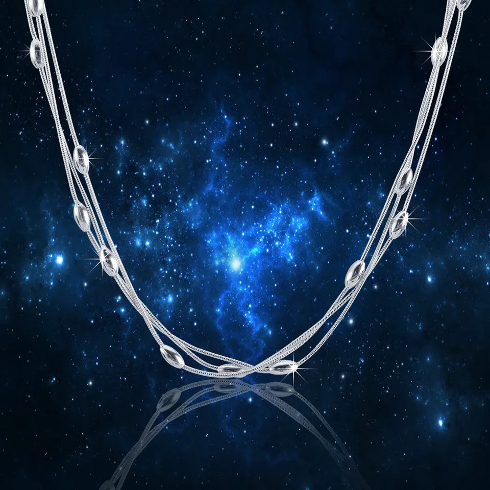Charms Bead Necklace 925 Sterling Silver Classic Link Chain Women Jewelry