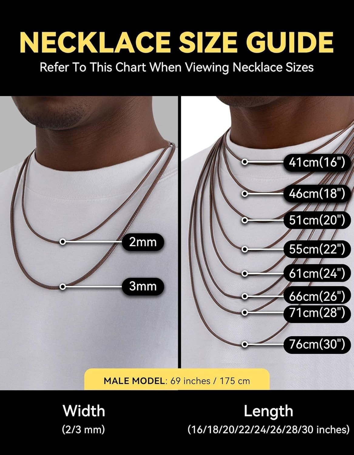 Braided Leather Necklace Cord with Push Button Clasp for Pendants 16-30 Inches