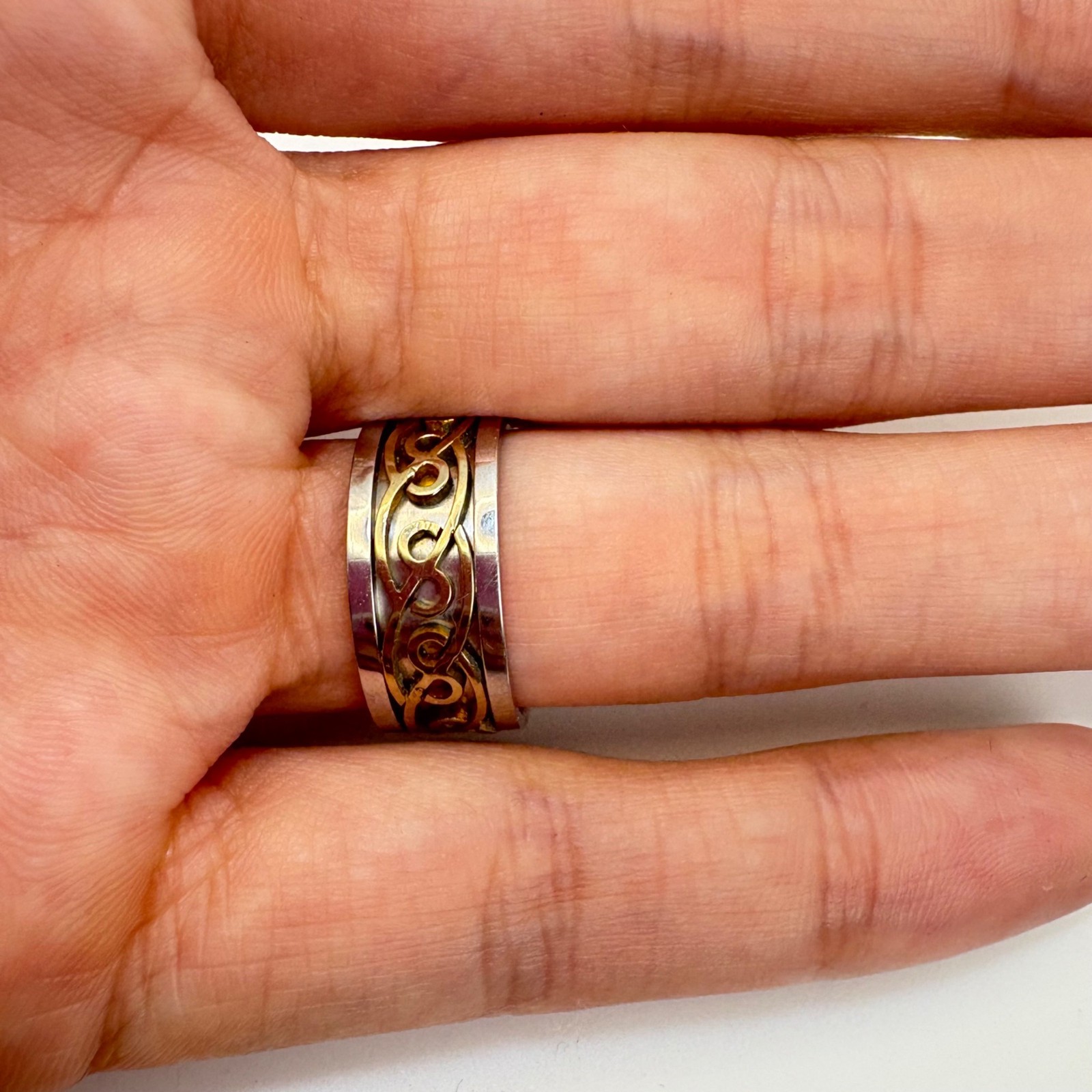 Celtic Knot Design Cigar Band Stainless Steel Gold Silver Color 8.25mm Wide Sz 7