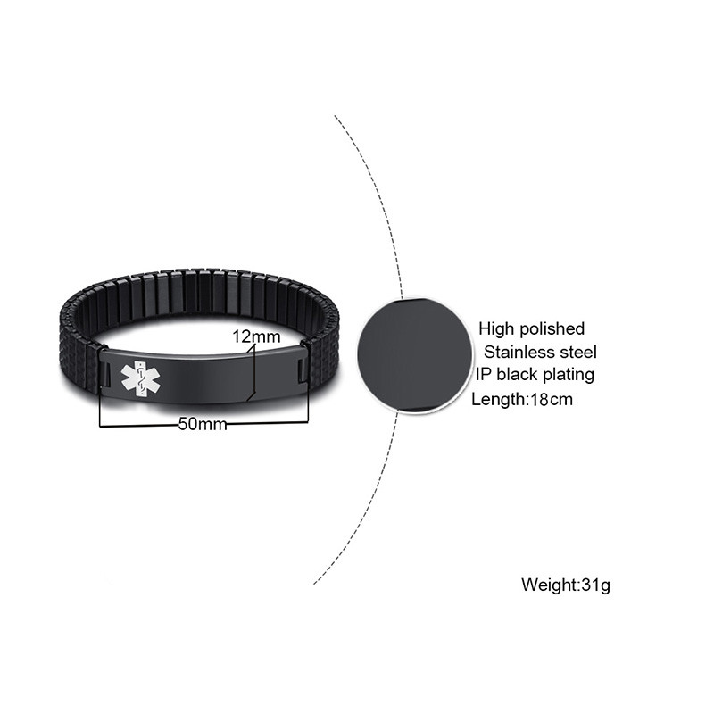 Women Men Medical Alert ID Name Spring Stretch Bracelet Bangle Free Engraving