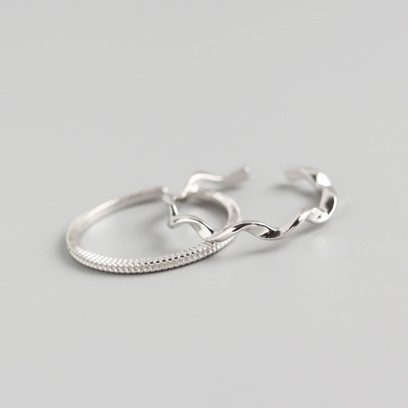 mylone 2pc 900 Silver Tone Open Adjustable Band Rings Textured & Wave 8.5