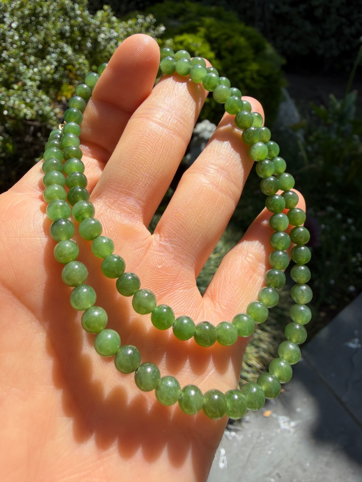 5mm Good Quality Green Nephrite Beaded Necklace | 碧玉珠串项链