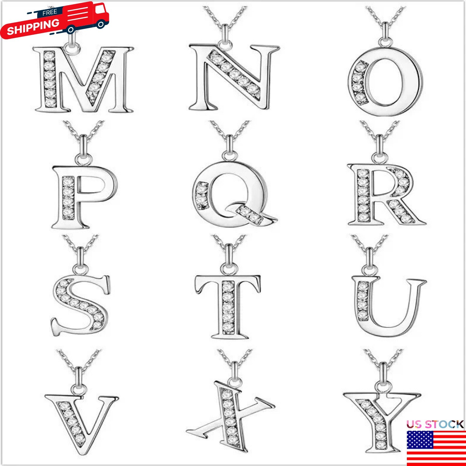 925 Sterling Silver Initial A-Z Letter Pendant Necklace CZ Personalized 18″ N162
