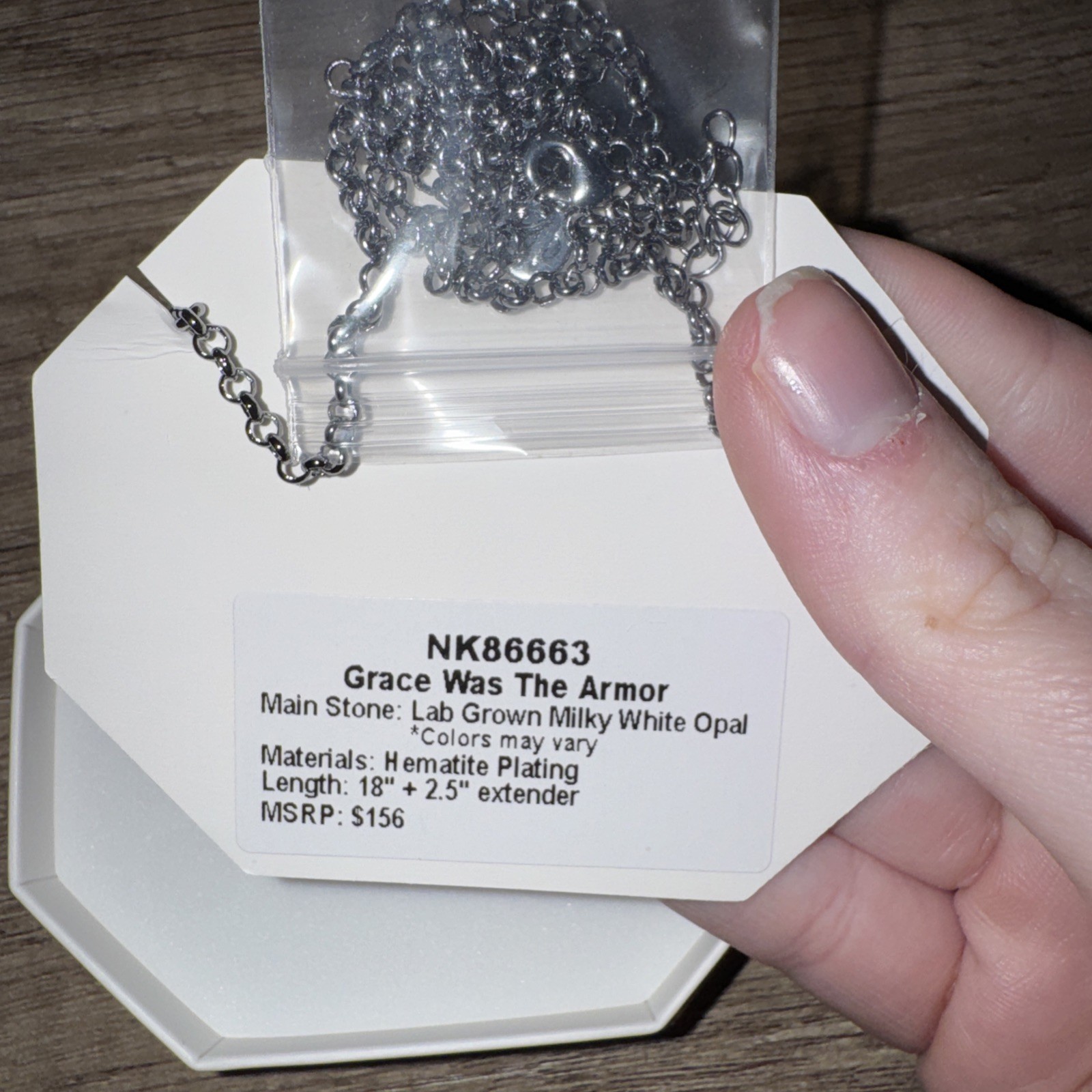 Bomb Party October 2025 Necklace “Grace Was The Armor” Hematite Plating
