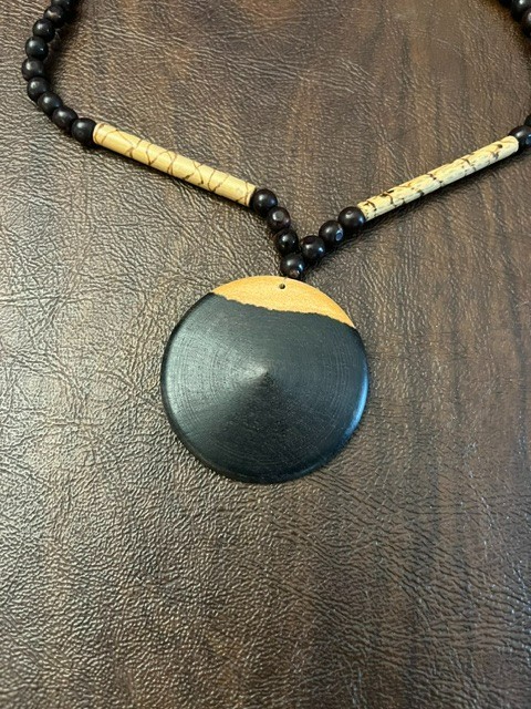 Handmade Zambia Necklace Wood Beads Round Pendant African Boho Tribal