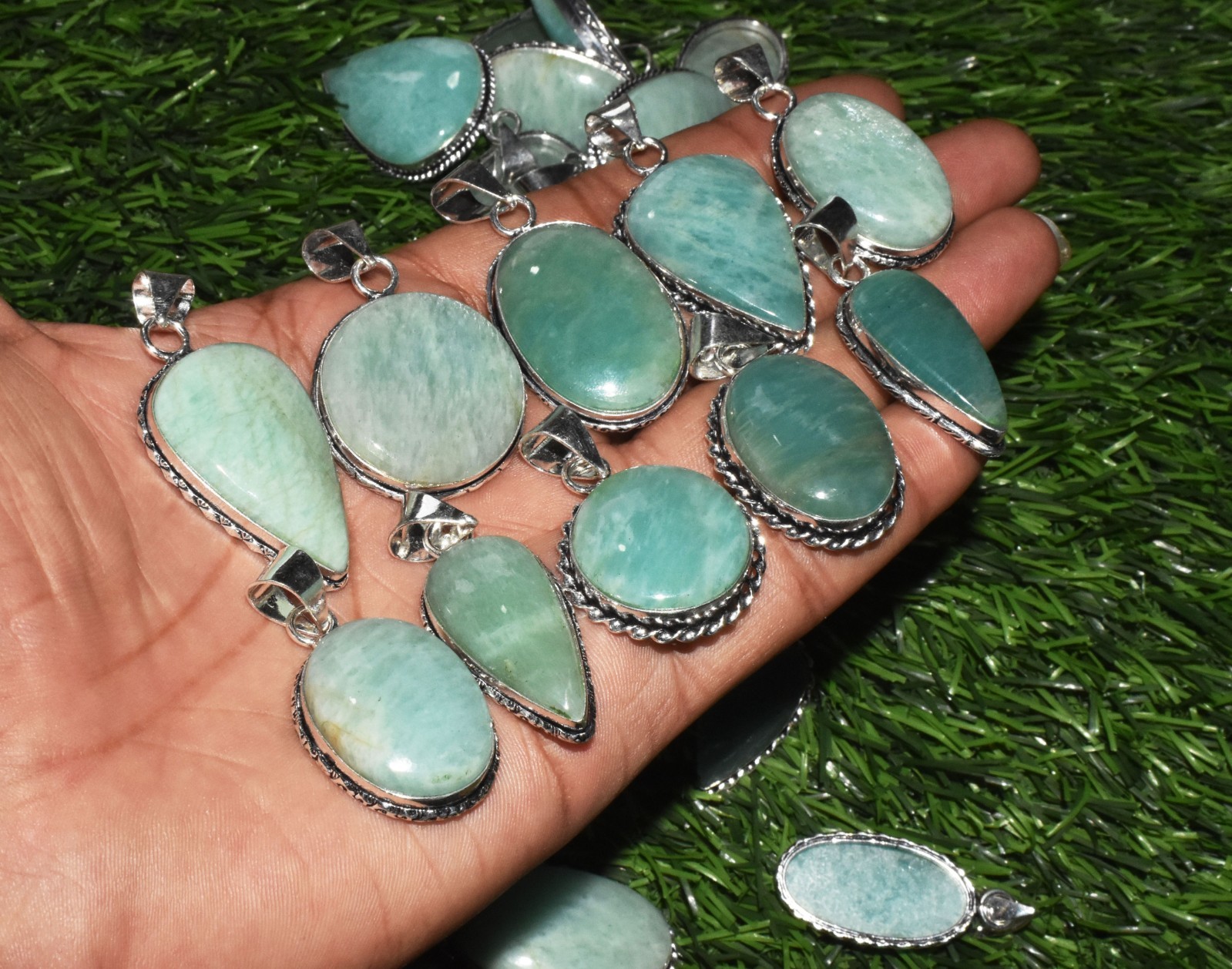 1-1000 Pcs Amazonite Pendant Wholesale Lot Bulk: Silver Plated Necklace WH-9