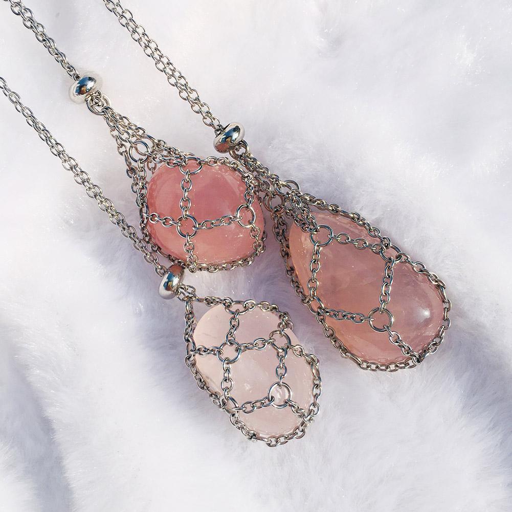 3*【S+M+L】Crystal Stone Holder Necklace Pendant Holders Cord Adjustable Stainless