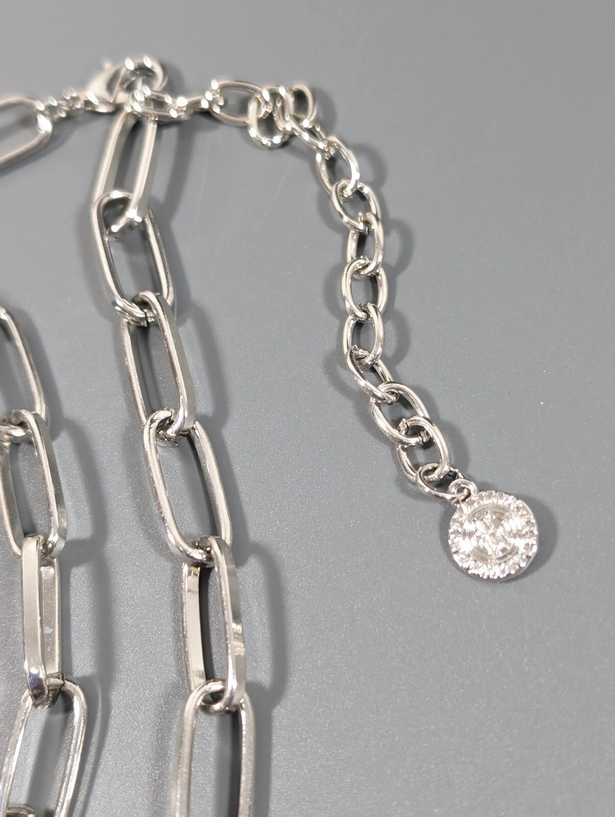 RJ Graziano Gray Silver Tone Oval Chain Link Long Statement Necklace 38 inch