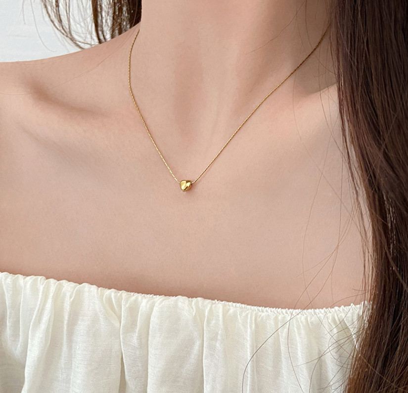 18K Gold Stainless Steel Love 5mm Tiny Floating Heart Pendant Chain Necklace AG