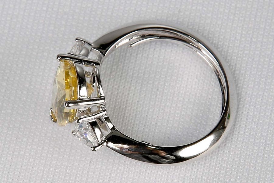 New Avon Yellow Pear Shaped CZ Silver Large Cocktail Ring Sz 5 6 7 8 9 10 11