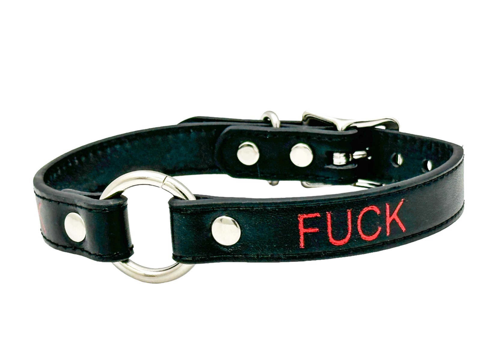 Name SILVER Ring RED Choker BDSM Collar Vegan Leather Necklace O Ring Fetish