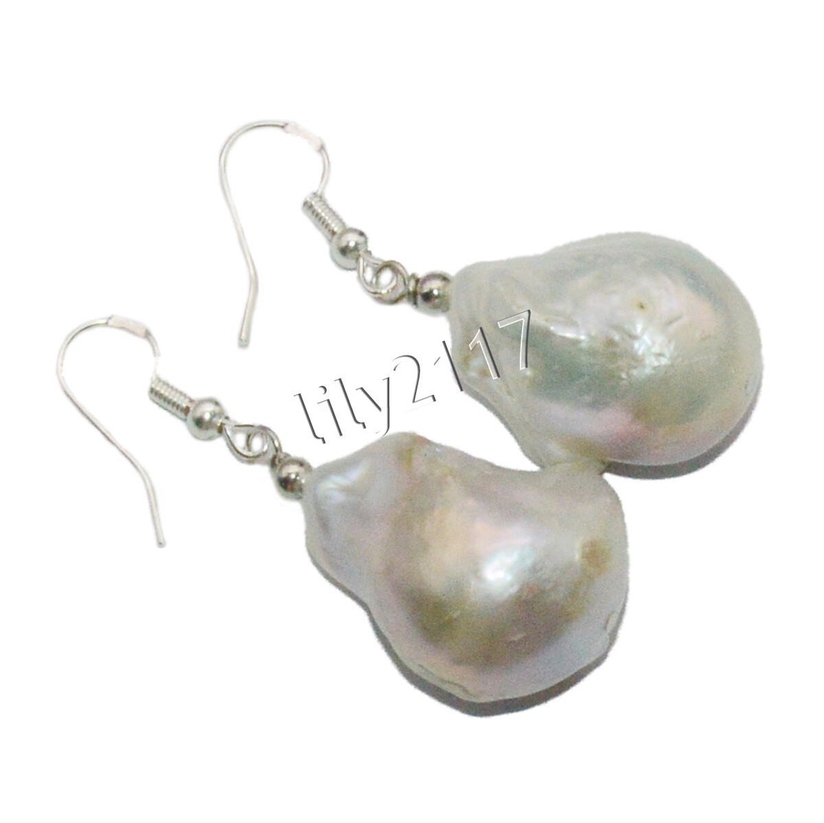 Huge 14x20mm White Natural Freshwater Keshi Reborn Baroque Pearl Earrings AAA