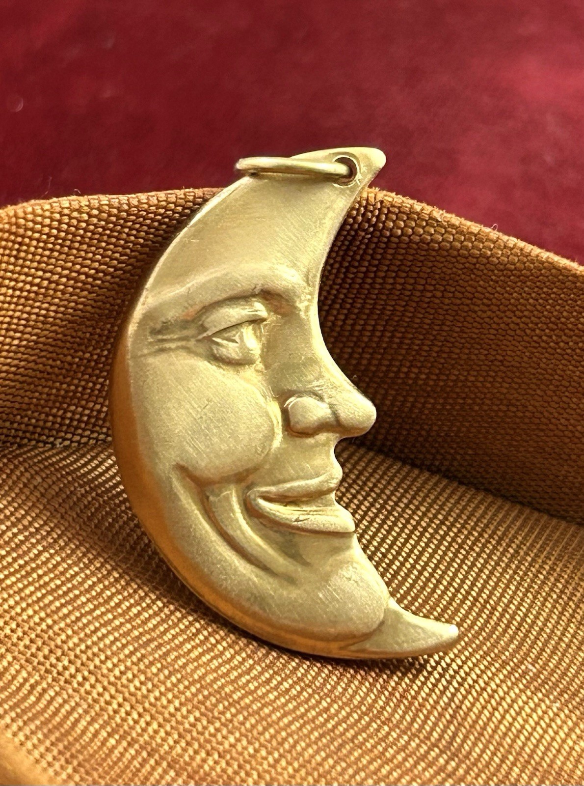 Crescent Moon Charm Moon Pendant Man On The Moon Face Celestial Jewelry Brass