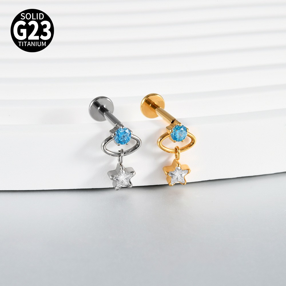G23 Titanium Cartilage Stud Earring 16G Star/Chain Drop Labret Stud Ear Piercing