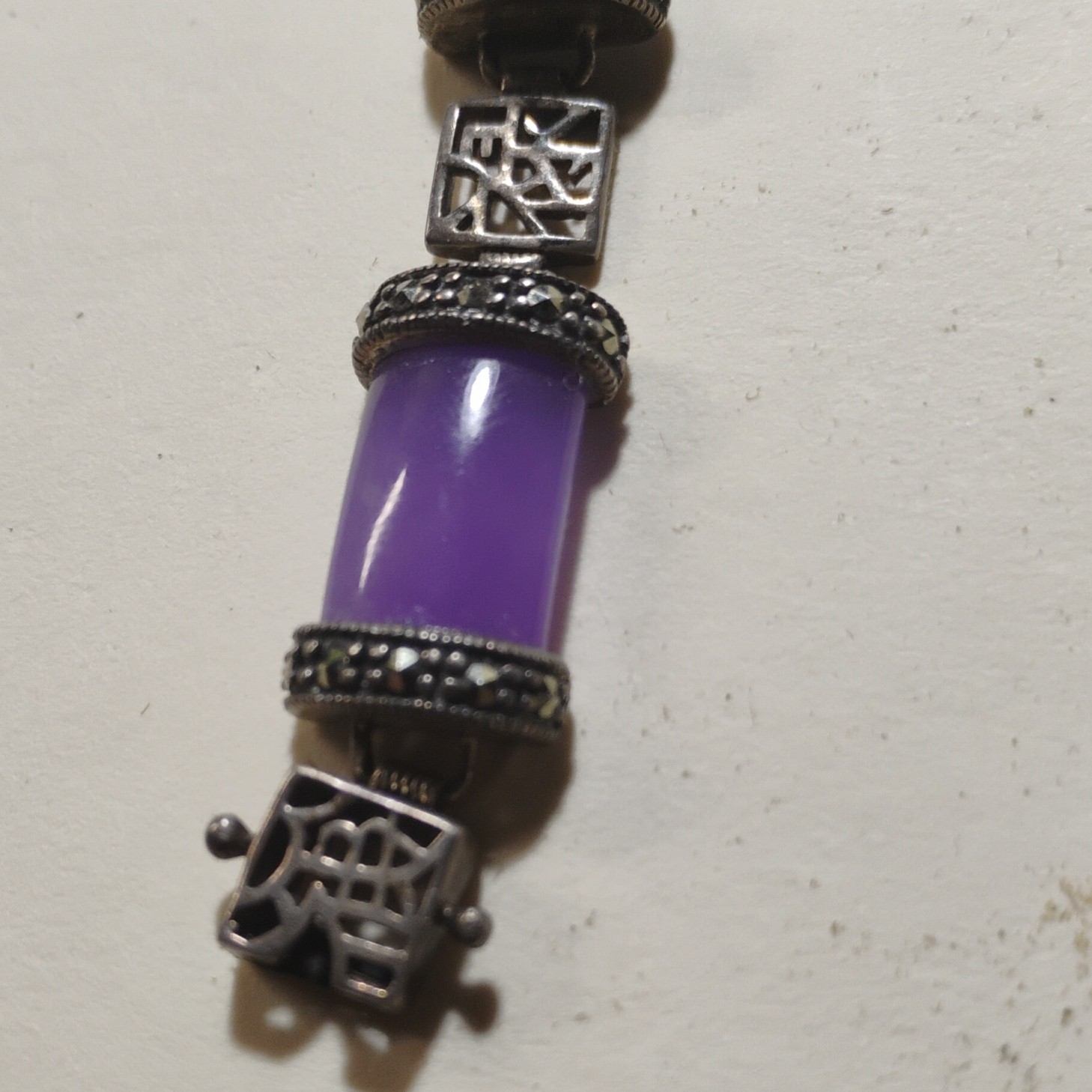 Purple Amethyst Hand Made Oriental Writing. Antique .925A China Silver