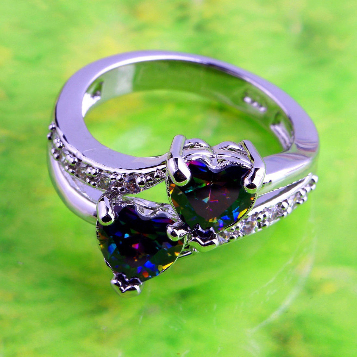 925 Sterling Silver Rainbow Mystical Fire Topaz Wedding Engagement Ring Size 7