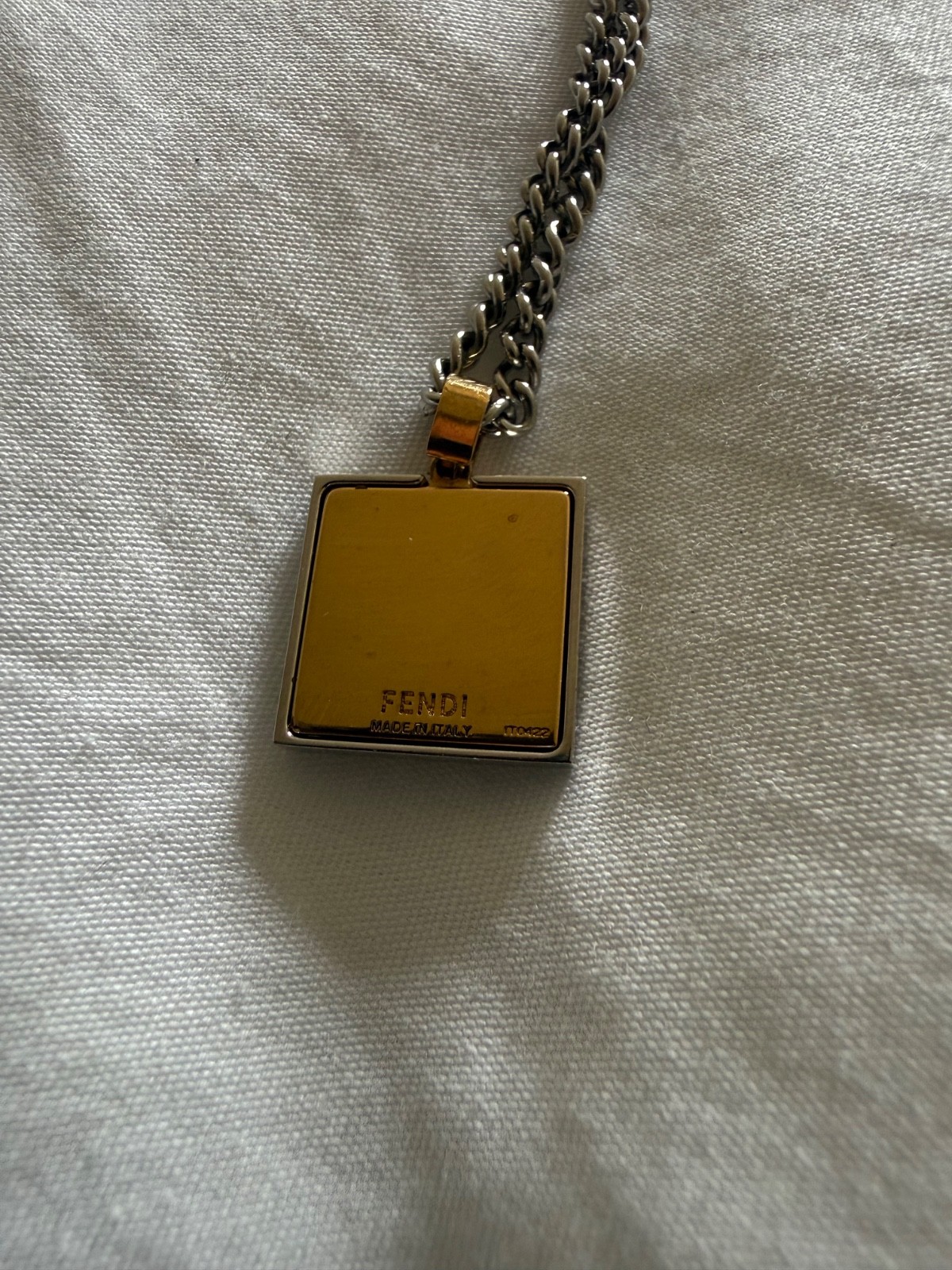 Fendi Silver Gold Tone Metal Pendant Necklace 23.6 in