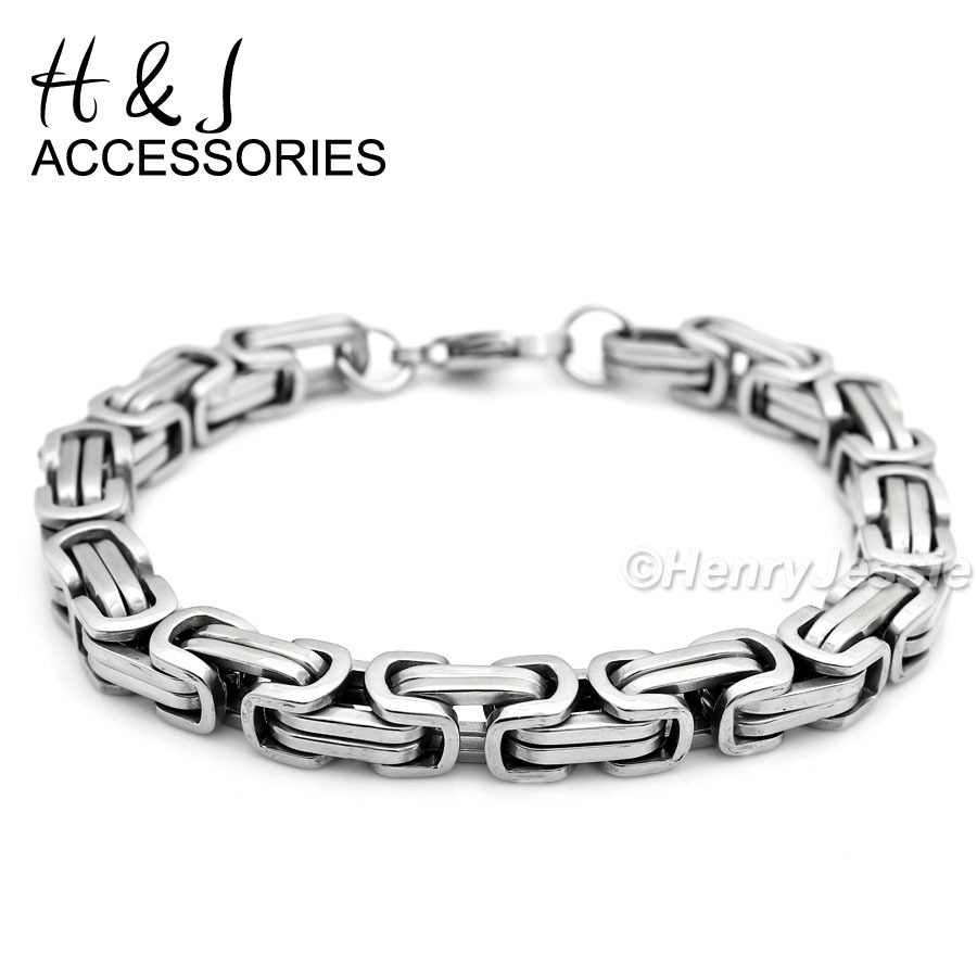 7″-11″MEN 316L Stainless Steel WIDE 9mm Silver Byzantine Box Link Chain Bracelet