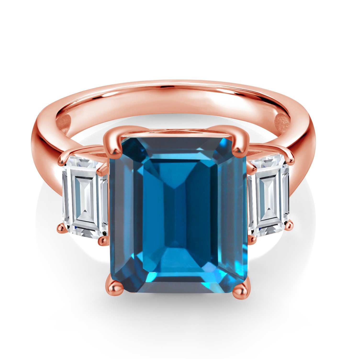 18K Rose Gold Plated Silver 3-Stone Ring Topaz Moissanite (8.64 Cttw)