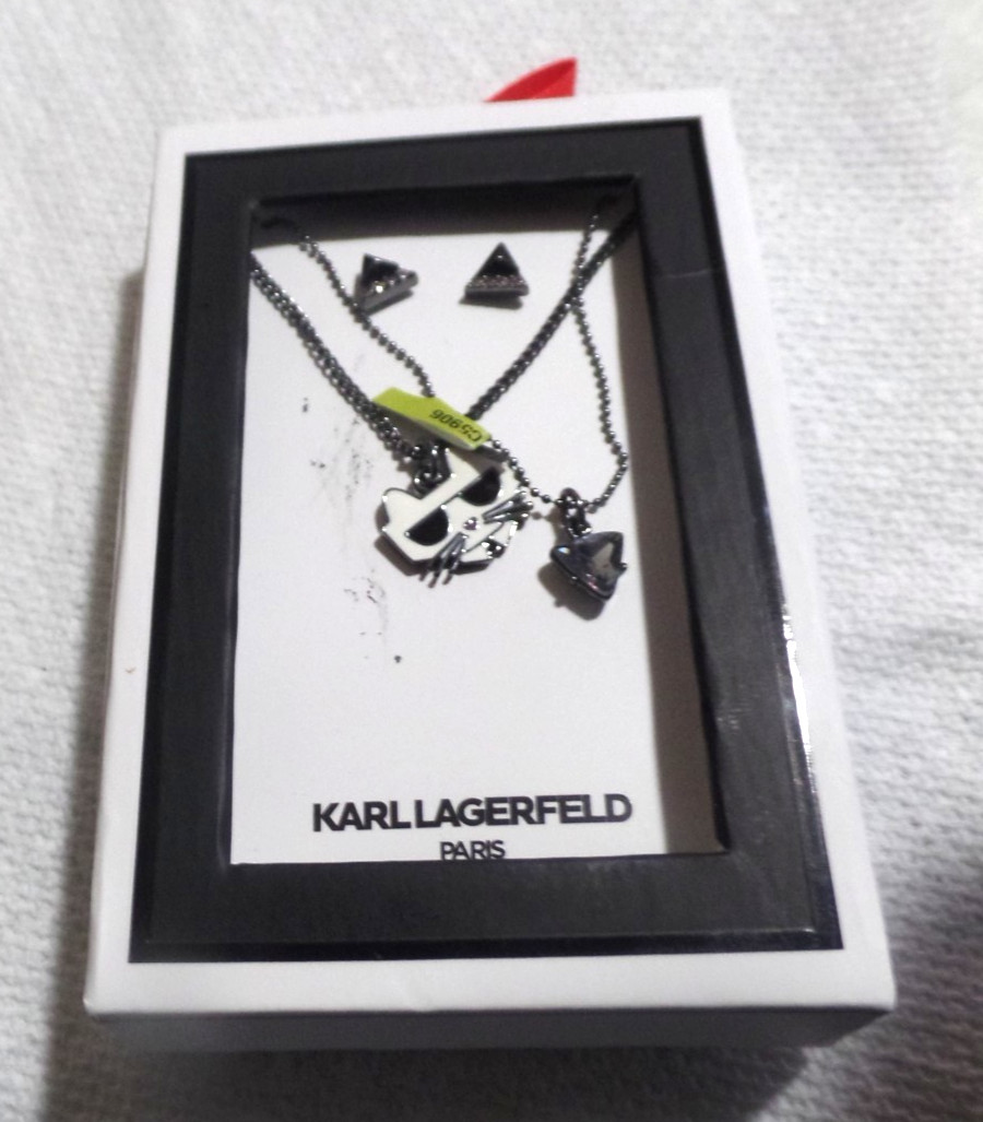 KARL LAGERFELD, EARRINGS AND 2 PC NECKLACE SET, BRAND NEW, DESIGNER