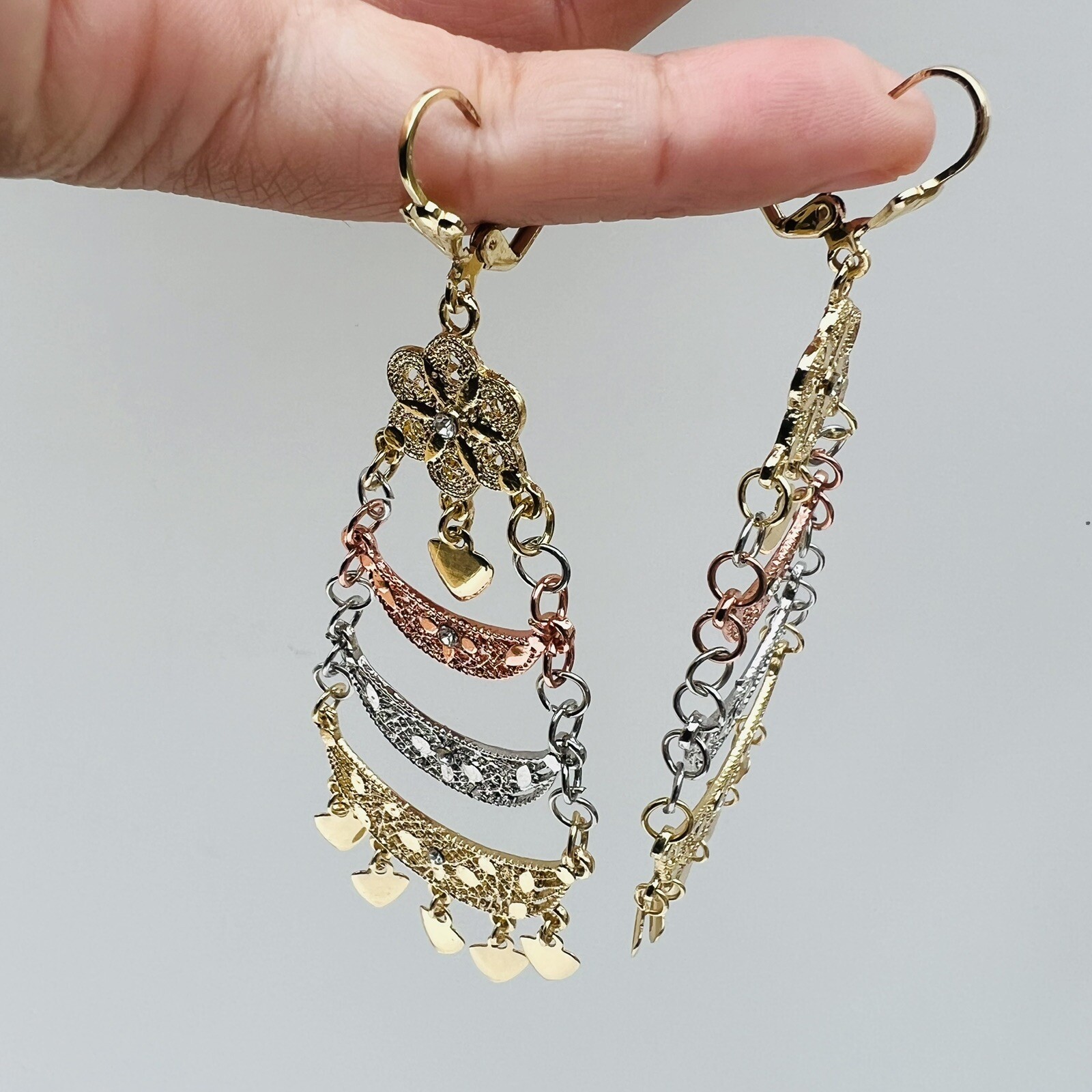 Chandelier Tricolor (White Pink Gold) Plated Fashion Earrings for All Occasions