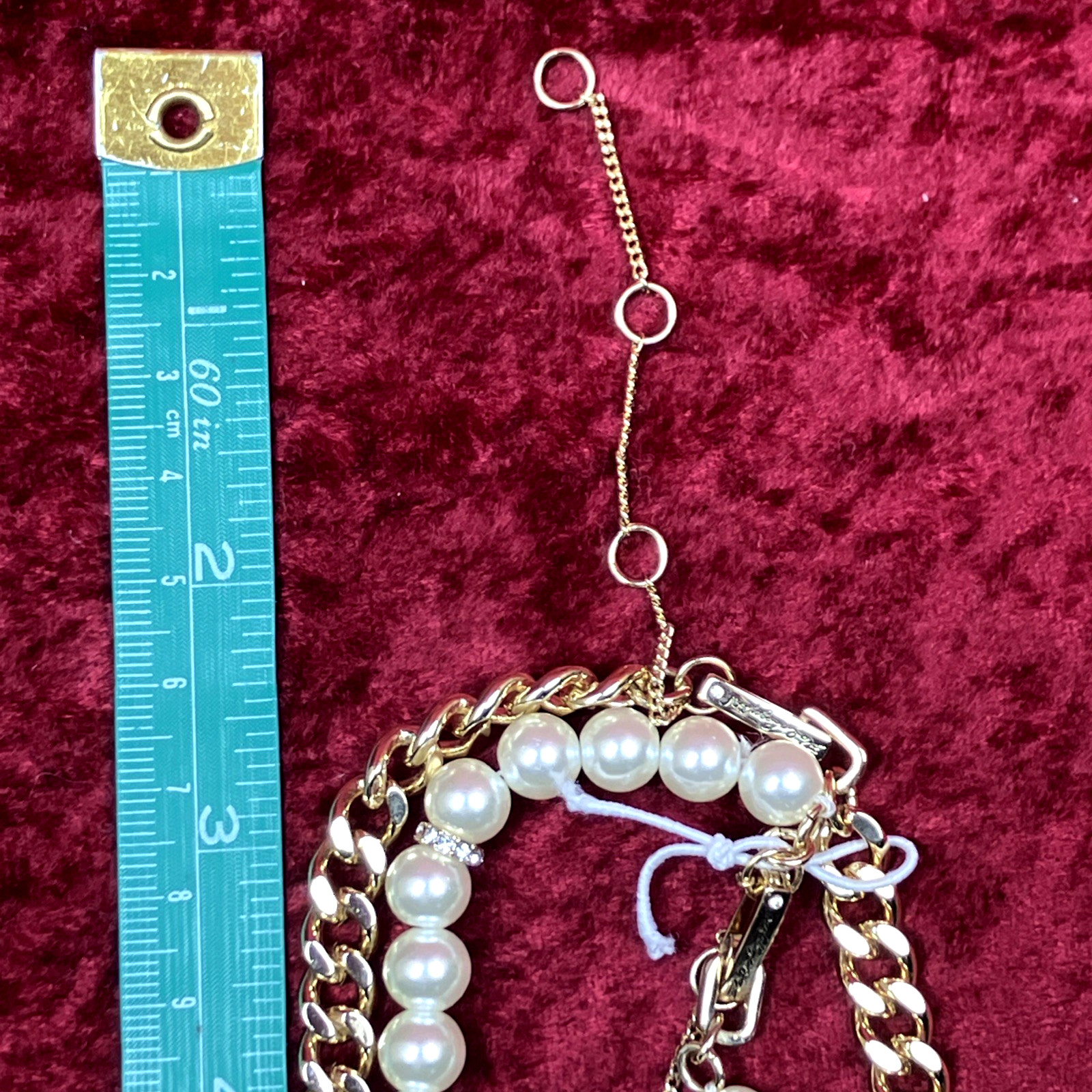 Karl Lagerfeld Gold Tone Imitation Pearl Omega Double Row Necklace NWOT
