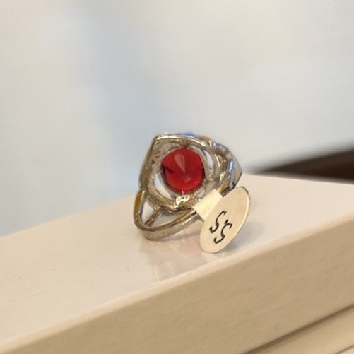 Size 5.5 Ruby CZ With Diamond CZ Accents In Silver Tone Ring No Mark