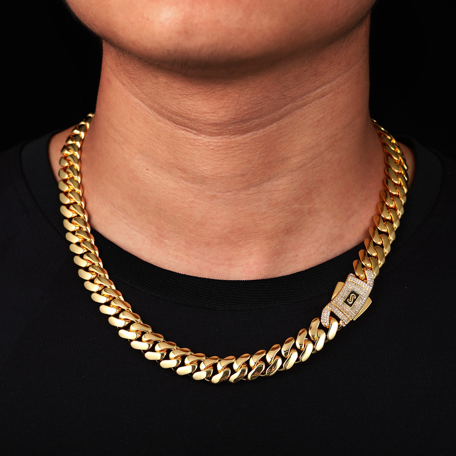 Hip Hop Glossy Miami Cuban Chain Necklace Bracelet 18K Real Gold Plated Jewelry
