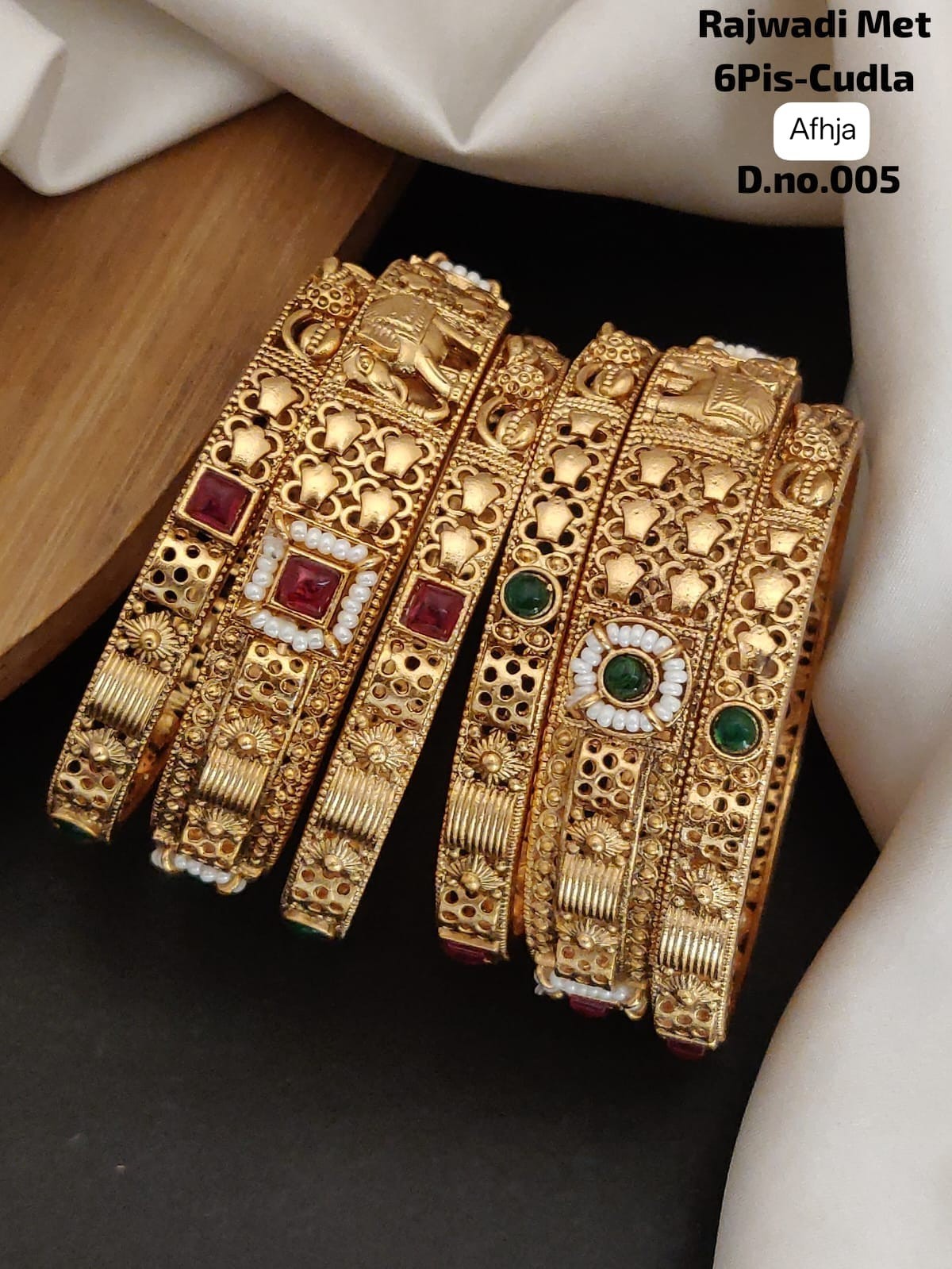 Premium Brass Rajwadi 6 Pcs Chudla Set – Traditional Designer Bangles (Sizes 2.4