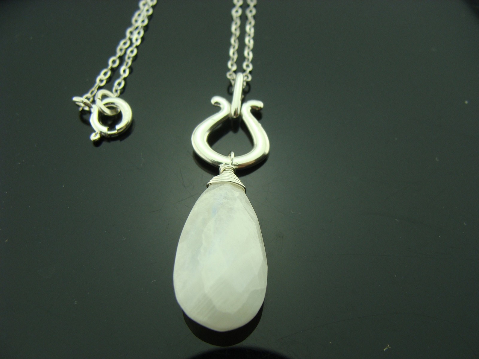 Faceted Rainbow Moonstone Drop Pendant Necklace · 925 Sterling Silver · June