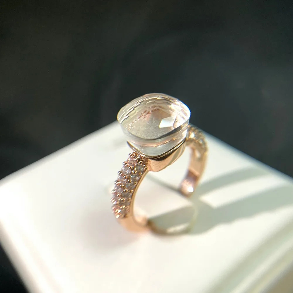Cocktail Ring Square Zircon Crystal 10mm Gold Plated Colorful Stone Jewelry