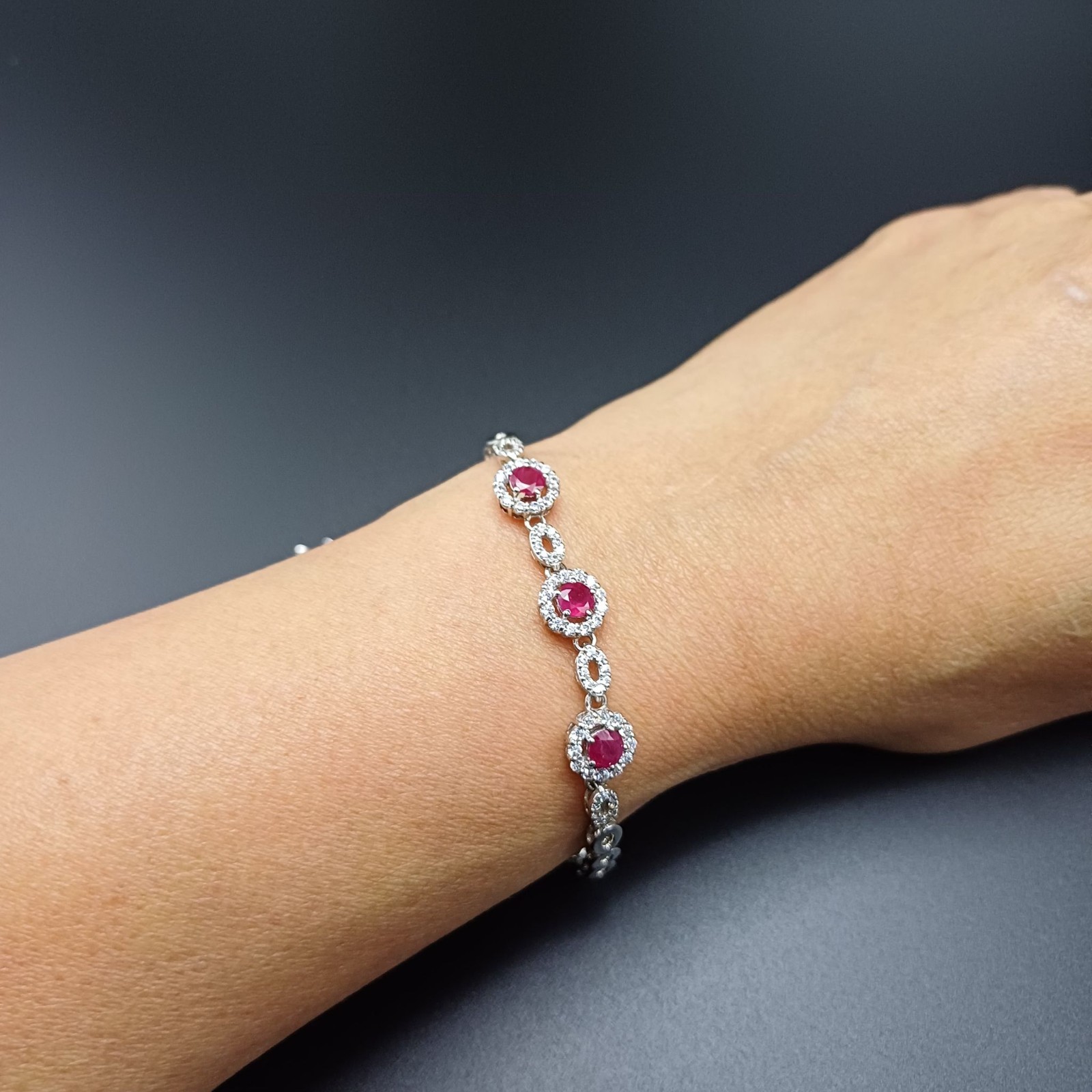 925 Sterling Silver Pink CZ Bracelet Clear Cubic Zirconia Adjustable 7.5-8.5″ 7.
