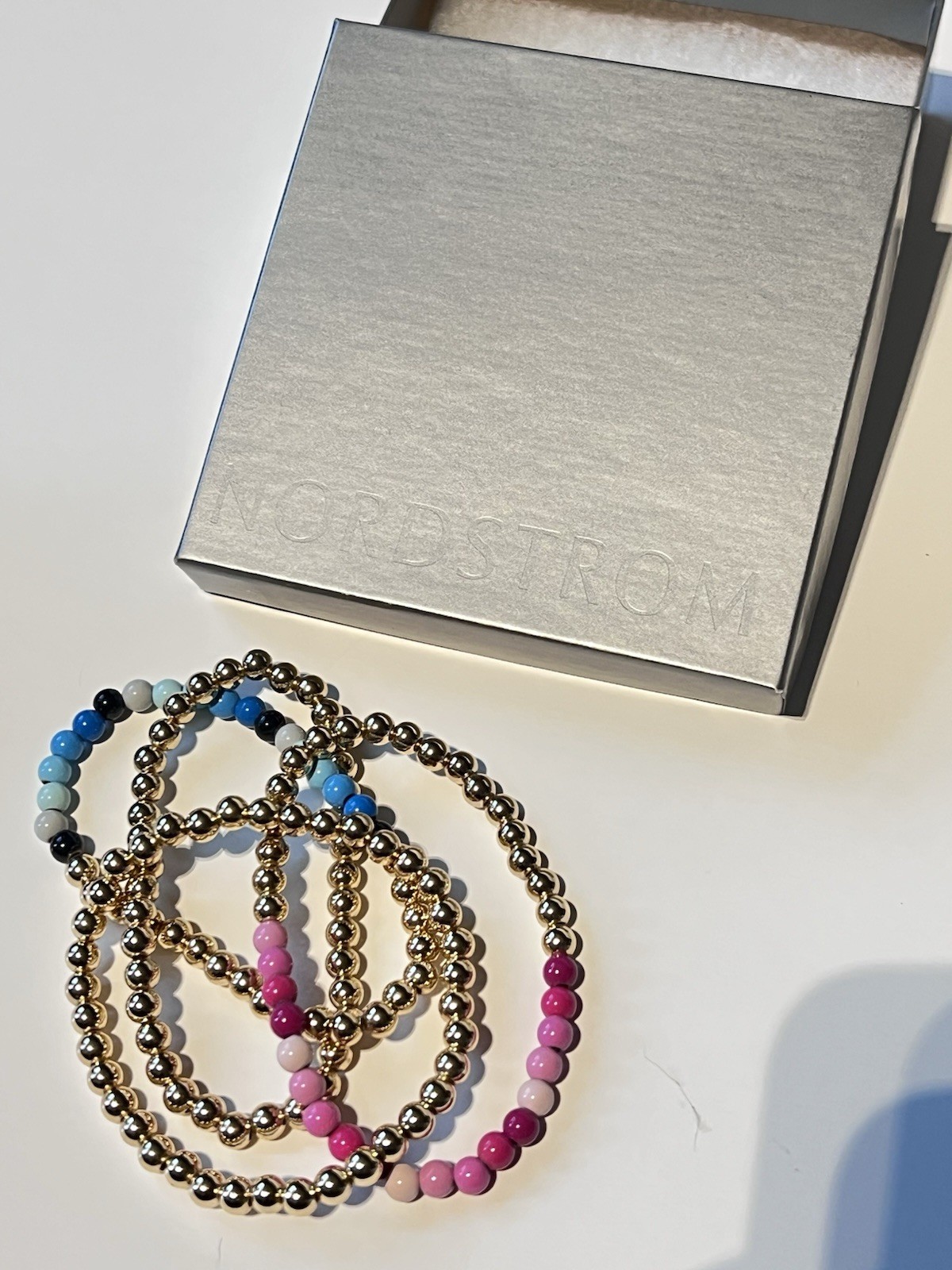 Baublebar Beaded Gold Blue Pink Bracelets Stack Lot 5mm Gold Tone Nordstrom